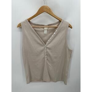 H&M Top Women XL Cream Thermal Ribbed Button Detail Sleeveless V-Neck Tank